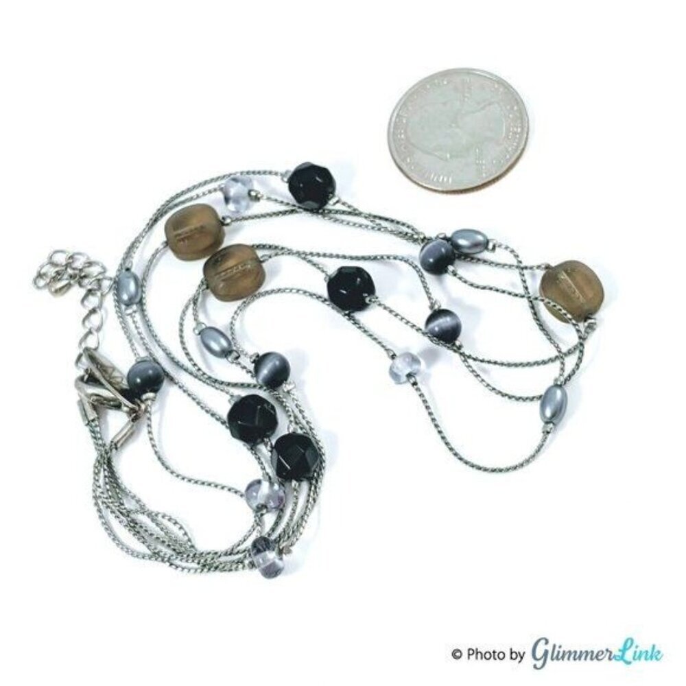 NY & Co Black & Gray Triple Strand Beaded Necklace - Picture 7 of 8
